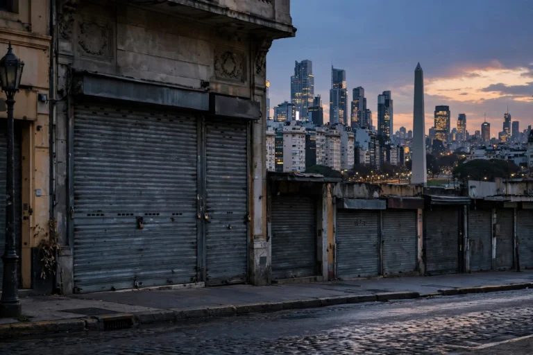 Buenos Aires skyline at dusk with quiet streets
